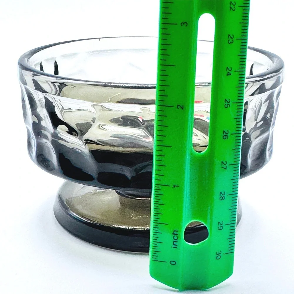 Fostoria Pebble Beach Smoke Gray Glass Pedestal‎ Dessert Bowl Thumbprint Sticker